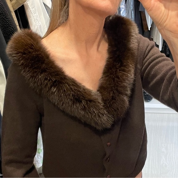 SALE! Valentino Brown Wool & Cashmere Blend Cropped Cardigan w/ Trim - Picture 1 of 12